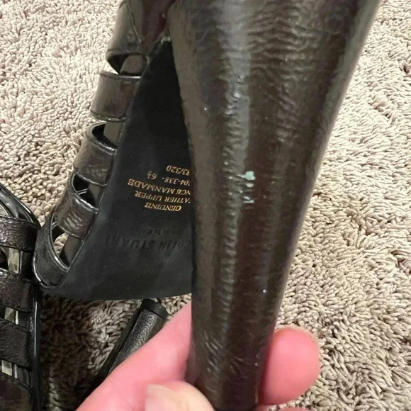 Colin Stewart 6.5 strappy high heel sandals booties brown gray patent leather - Picture 9 of 13